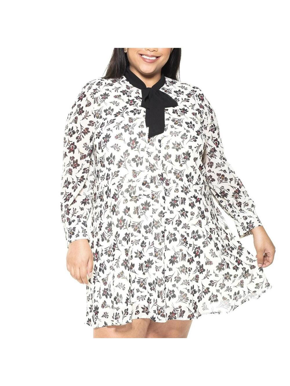 Alexia Admor Kevyn Floral Neck Tie Shift Dress 1X NWT Dropped Waist